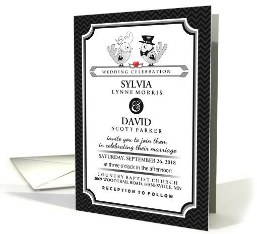 Wedding Celebration Love Birds Black & White with Red... (1350336)