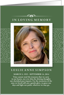 Green & White Custom Photo Memorial Sympathy Thank You Card