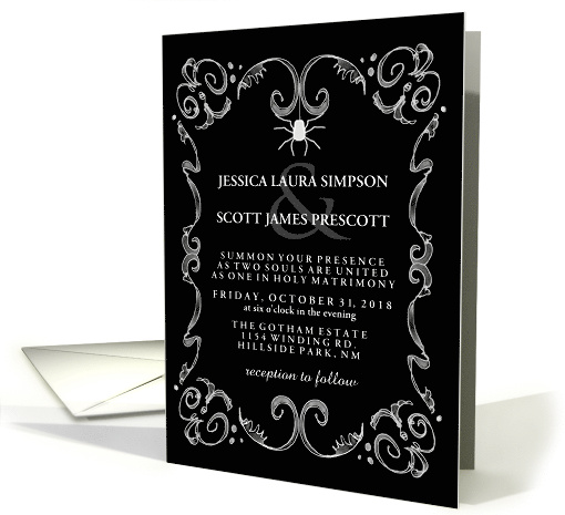 Black & White Custom Gothic Spooky Spider Wedding Invitation card