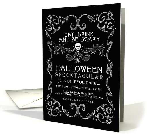 Black & White Eat Drink & Be Scary Custom Halloween Skull... (1351962)