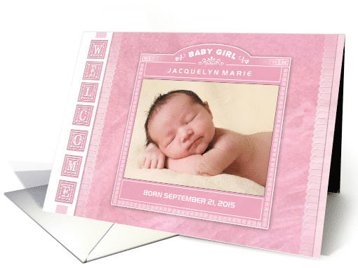 Baby Girl - Pink Welcome Photo Birth Announcement card (1384588)