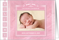 Baby Girl - Pink Welcome Photo Birth Announcement card