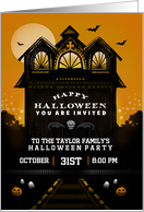 Halloween Spooky Orange & Black Haunted House Party Invitation card