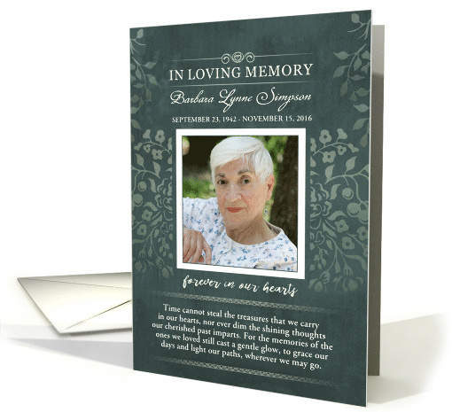 Thank You Teal Floral In Loving Memory Custom Photo card (1436454)