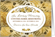 Thank You Elegant Gold Floral Oval Custom Memorial Card