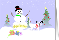 Christmas Dog and Snowman Funny card