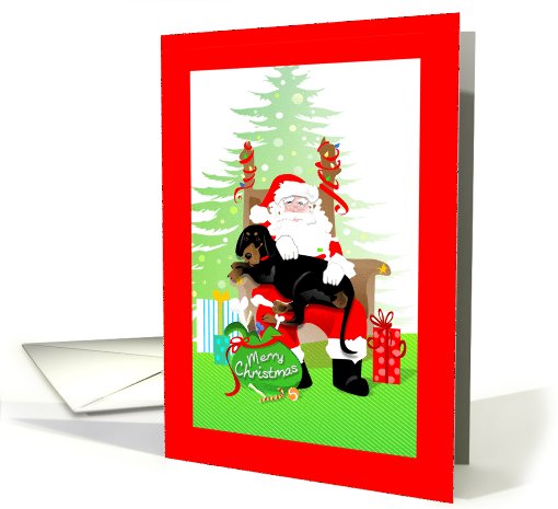 Merry Christmas - Black Coonhound dog on Santa's lap card (689701)