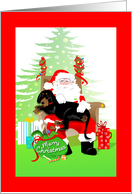 Merry Christmas - Black Coonhound dog on Santa’s lap card