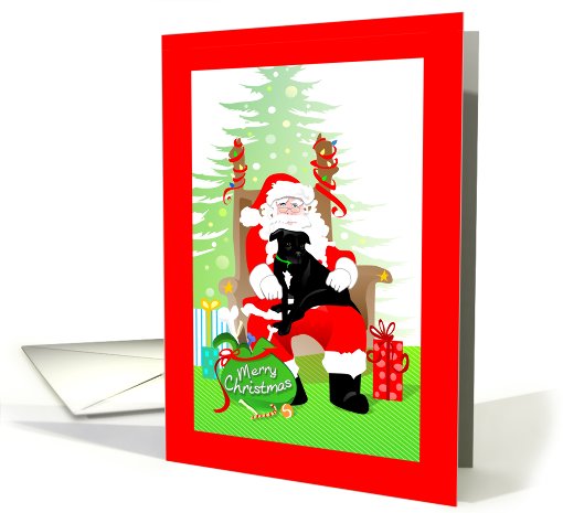 Merry Christmas - Black Pit Bull dog on Santa's lap card (689938)