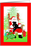 Merry Christmas - Black Pit Bull dog on Santa’s lap card