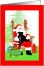 Merry Christmas - Black Pit Bull dog on Santa’s lap card