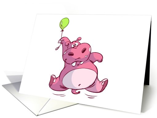 Cute Pink Hippo on balloon card (679070)