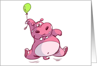 Cute Pink Hippo on balloon card