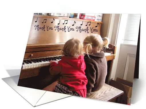 Thank you song piano two little girls card (681552)
