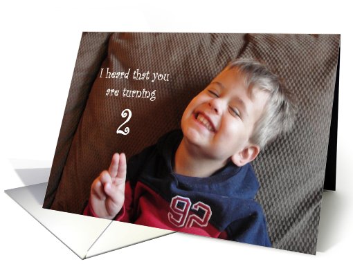 Happy Birthday Turning 2 - boy holding two fingers card (690384)