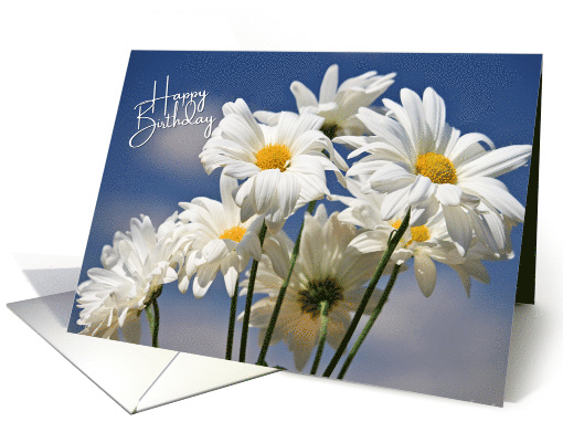 Happy Birthday Daisies - White Daisies against a blue sky card