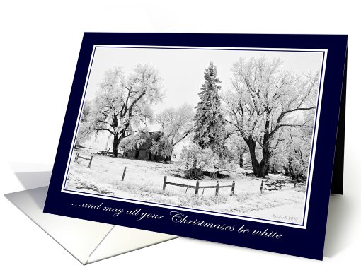 Happy Holidays/White Christmas- Stone house and trees with... (719604)