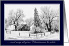 Happy Holidays/White Christmas- Stone house and trees with frost and snow card