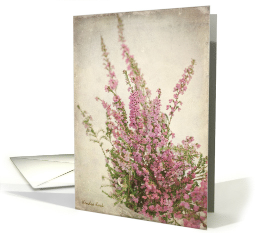 Pink Heather with a textured background - All occasion note card