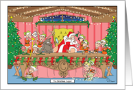 The funny Christmas Supper, Santa at a table with his Elves card