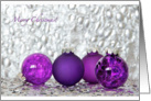 Merry Christmas! Purple Ornaments on Silver card