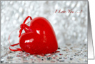 Happy Valentine Day! I love you message. Red Heart on Silver card