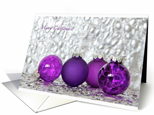Merry Christmas! Purple Ornaments on Silver card (887408)