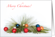 Merry Christmas! Multicolour Ornaments with Christmas Tree on White card
