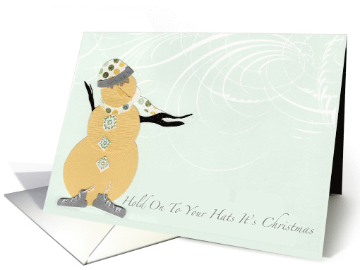 Snowman holds on to hat! It's Christmas card (689414)