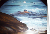 Evening moon rising over the ocean card