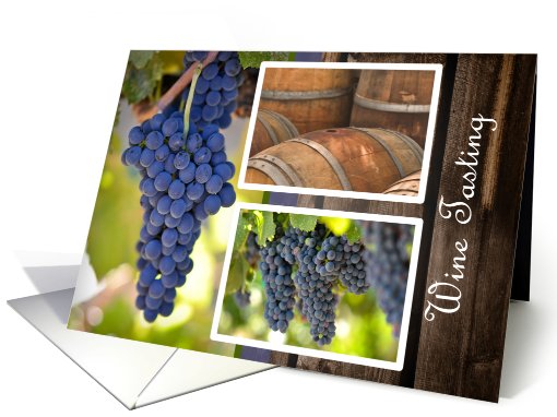 Wine Tasting Invitation with Red Grapes and Wine Barrels card (728833)