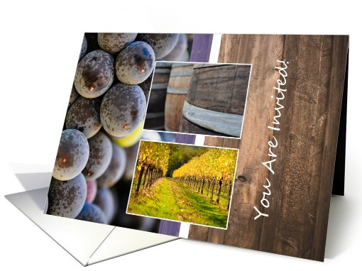 Dinner and Wine Invitation with Grapes, Wine Barrel and... (729640)