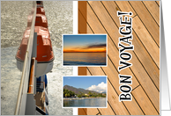 Bon Voyage Cruise Ship, Sunset and Tropical Island Retirement card