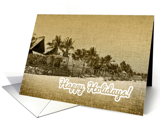 Happy Holidays Retro Tropical Beach and Palm Trees card (863011)