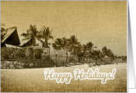 Happy Holidays Retro Tropical Beach and Palm Trees card