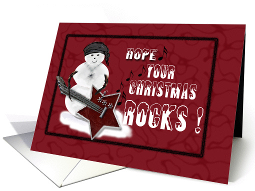 Hope Your Christmas Rocks Snowman Playing Guitar card (702308)