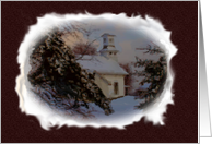 Winter Church Oval Christmas Card