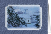 Winter Church Blue Christmas Card