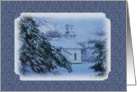 Winter Church Blue Blank Note Card