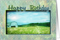 White Barn Landscape Painting Happy Birthday card