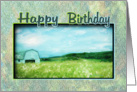 White Barn Landscape Painting Happy Birthday card