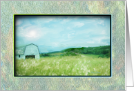 White Barn Landscape Painting Happy Birthday card