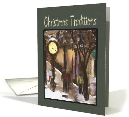 Main Street Clock And Window Shoppers Christmas Traditions card
