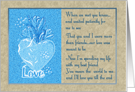 Blue and White Love Heart and Roses Spending My Life With My Best Friend Happy Anniversary card