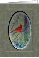 Blank Greeting Red Bird On Tree Branch Digital Painting card