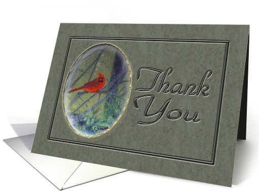 Thank You For The Gift Red Bird On Tree Branch Digital Painting card