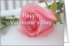 Happy Valentine’s Day, pink rose and red hearts card