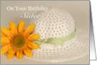 Sister Birthday, straw hat with flower card