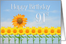 Happy 91st Birthday, Sunflowers and sky card