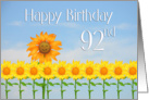 Happy 92nd Birthday, Sunflowers and sky card